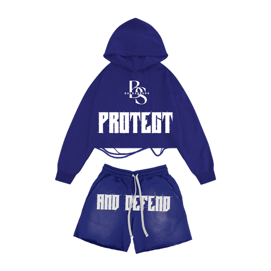 PROTECT AND DEFEND HOODIE SHORT SET (BLUE)